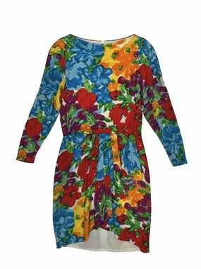 ADELE SIMPSON Bright Multicolor Floral Silk Dress Size 10